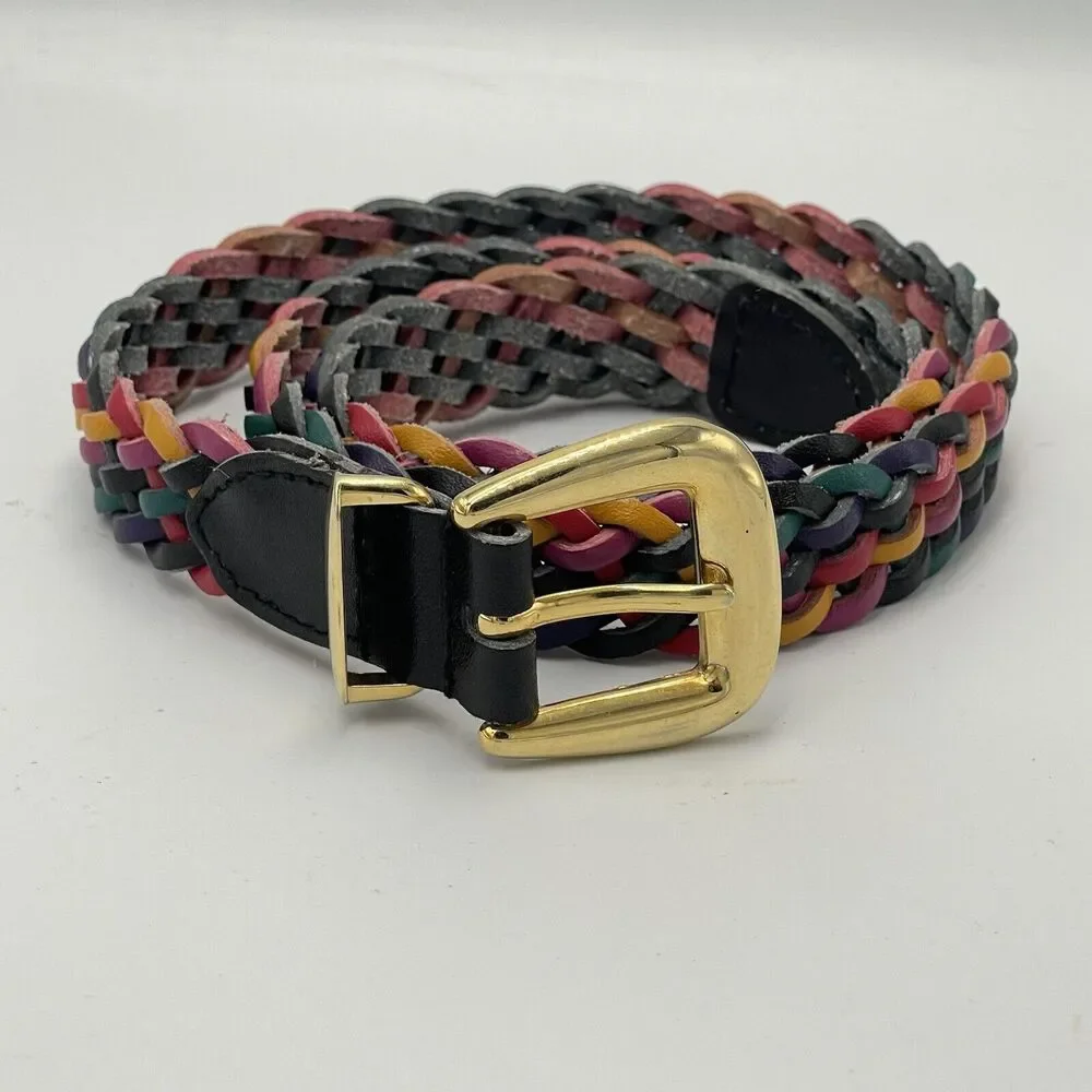 Omega Womens Braided Leather Belt Multicolor Woven SIZE MEDIUM 34